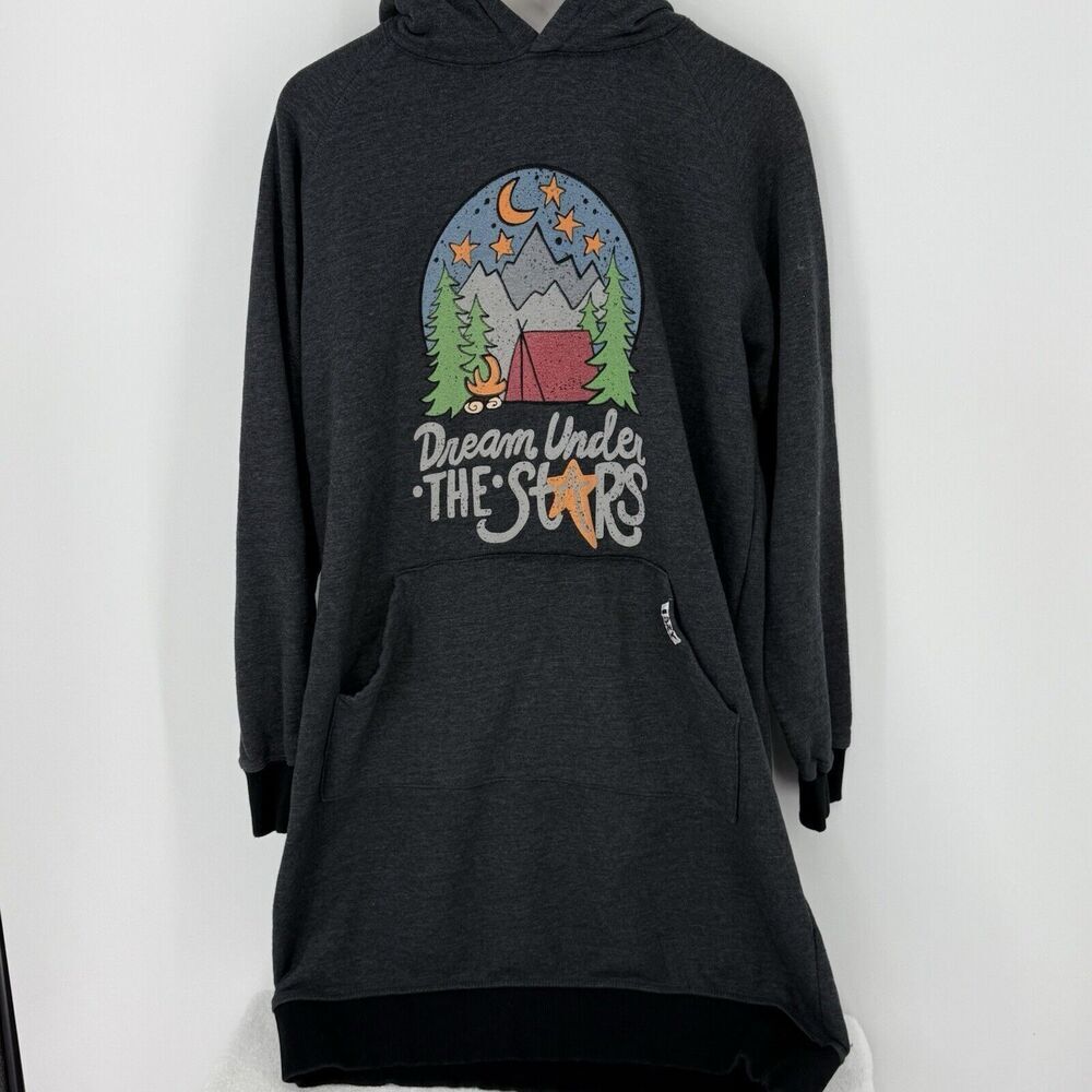 Lazy One Charcoal Hoodie Dress with Colorful Camping Graphic